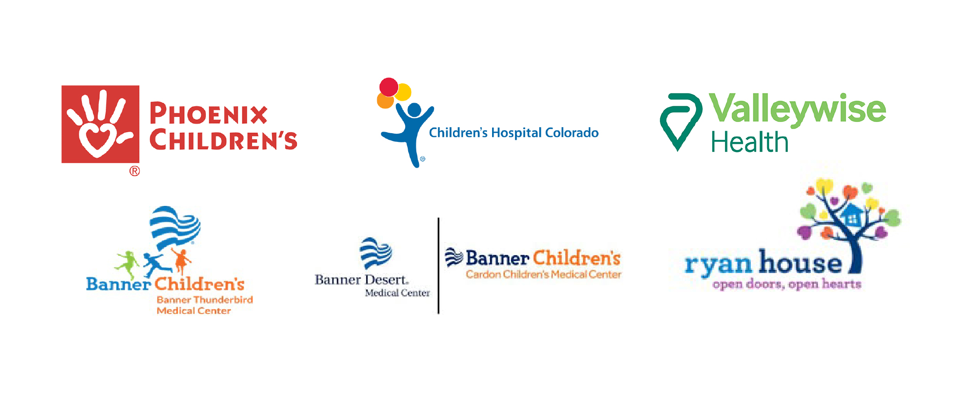 Phoenix Childrens Hospital, Children's Hospital Colorado, Valleywise Health, Banner Desert Medical Center|Banner Children's, Banner Children's Thunderbird, Ryan House